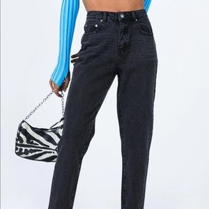 ZAIDEN STRAIGHT LEG JEANS BLACK DENIM - Princess Polly